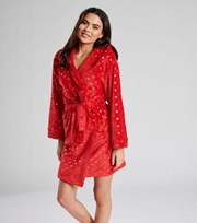 Loungeable Red Metallic Star Fleece Hooded Dressing Gown